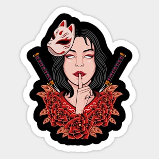 JAPANESE WOMEN GIRL WITH FLOWER ILLUSTRATION Sticker